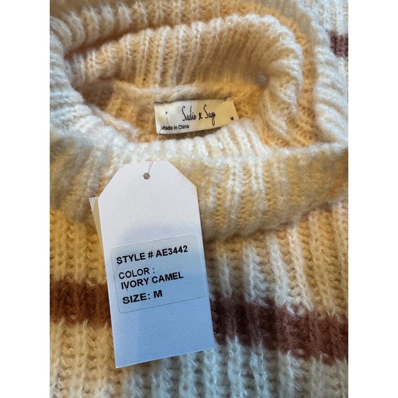 Sadie & Sage Striped Camel Ivory Sweater Size Medium - Picture 9 of 9